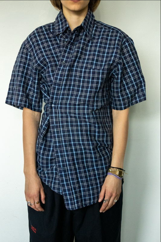SHORT BLOUSE - dark blue check