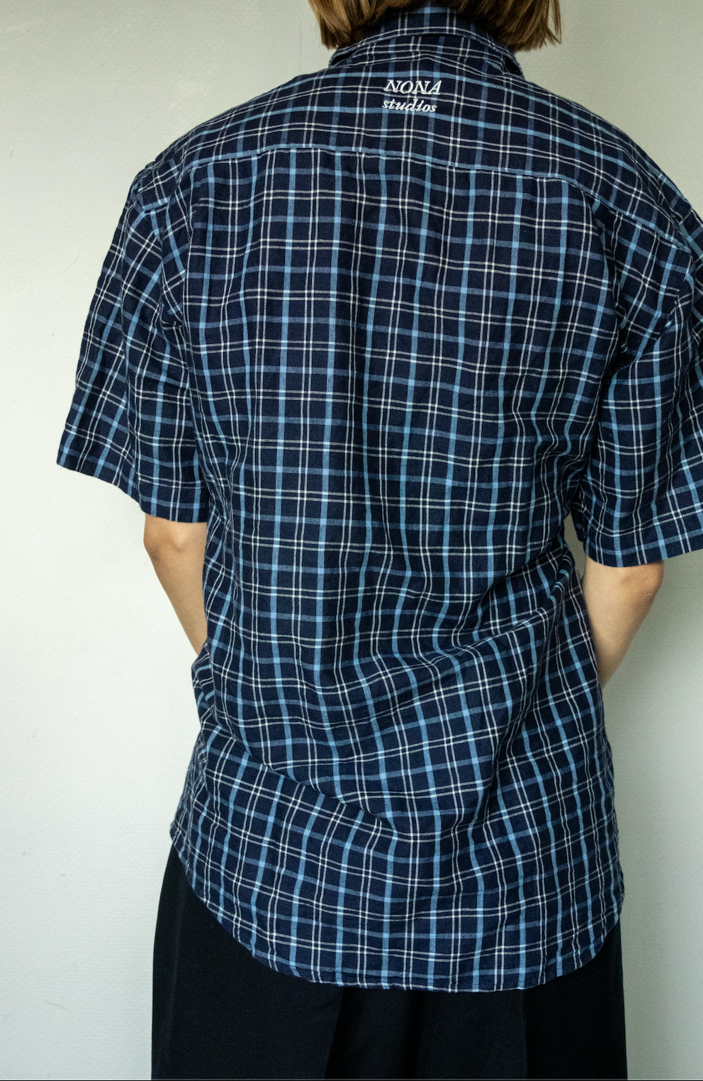 SHORT BLOUSE - dark blue check