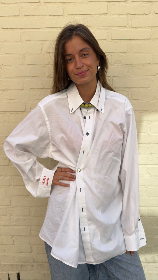 SHIRT - WHITE BLACK BUTTON