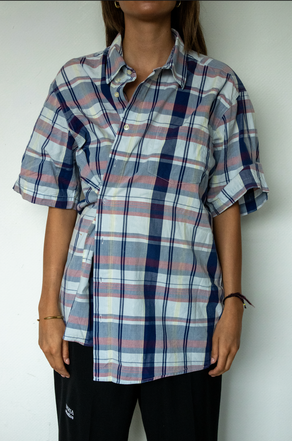 SHORT BLOUSE - purple check