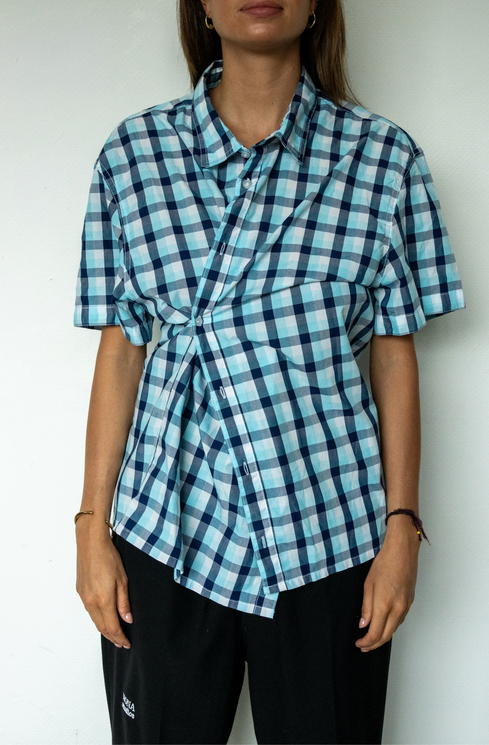 SHORT BLOUSE - turquoise check